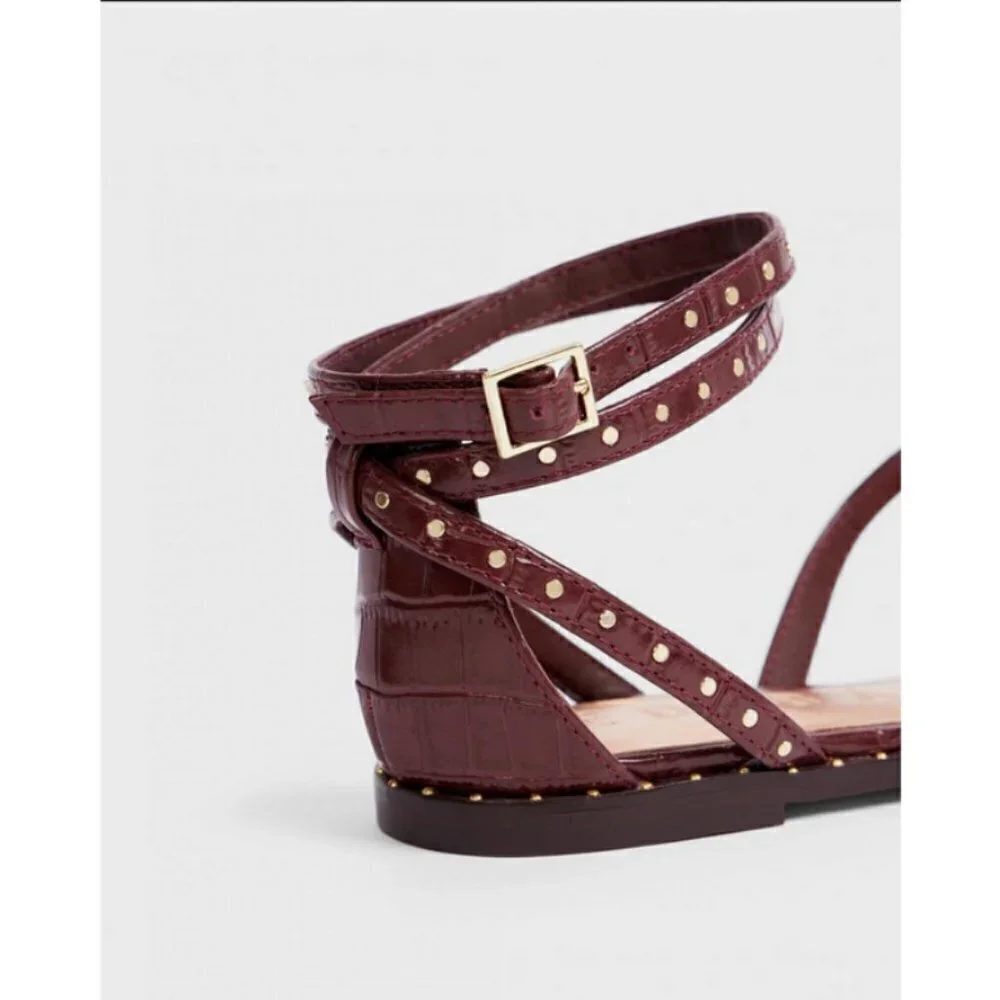 💕TED BAKER LONDON💕 Mathar Flat Studded Gladiator Sandal ~ Dark Brown 38.5 NWT